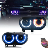 08-14 Dodge Challenger 3rd Gen Pre-Facelift Vland RGB Style Dual Beam Projector Headlights Black