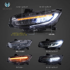16-21 Honda Civic 10th generation (FC/FK) Vland LED reflection bowl headlight chrome