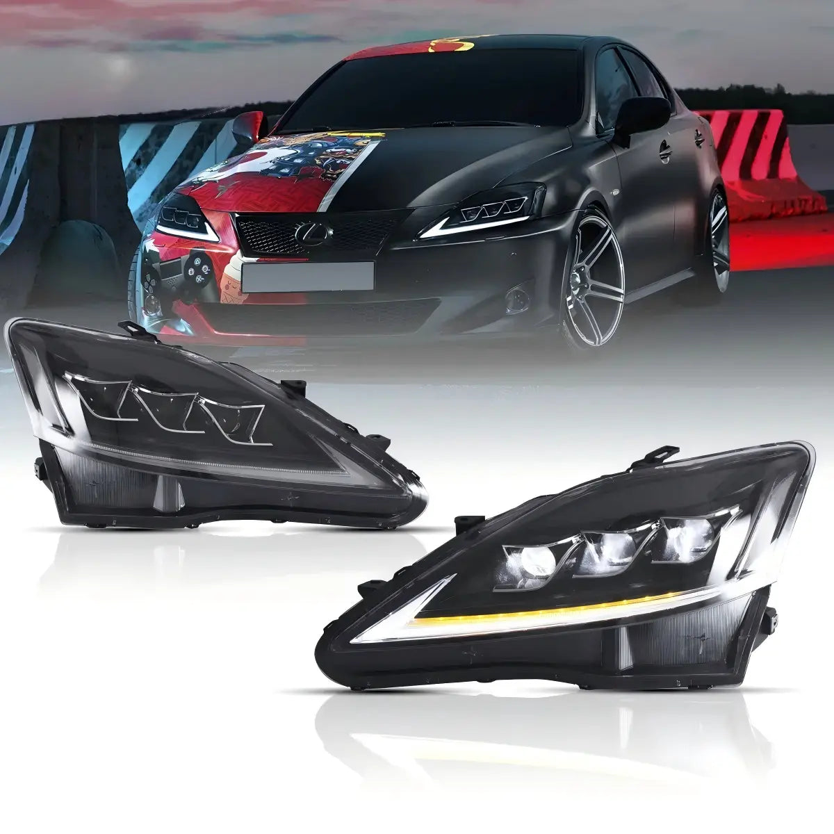 06-13 Lexus IS Sedan 09-15 IS C(ALE20) 07-14 IS F(USE20) XE20 Vland Matrix Projector Headlight Black
