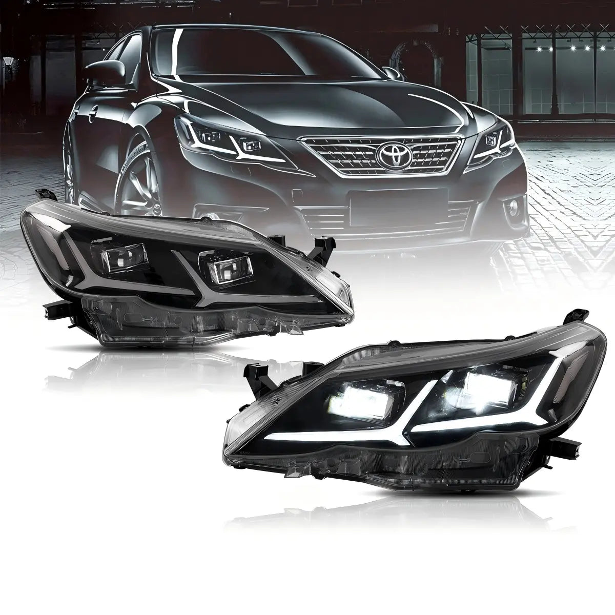 09-12 Toyota Reiz/Mark X 2nd Generation (X130) Pre-Facelift Vland LED Projector Headlight Black