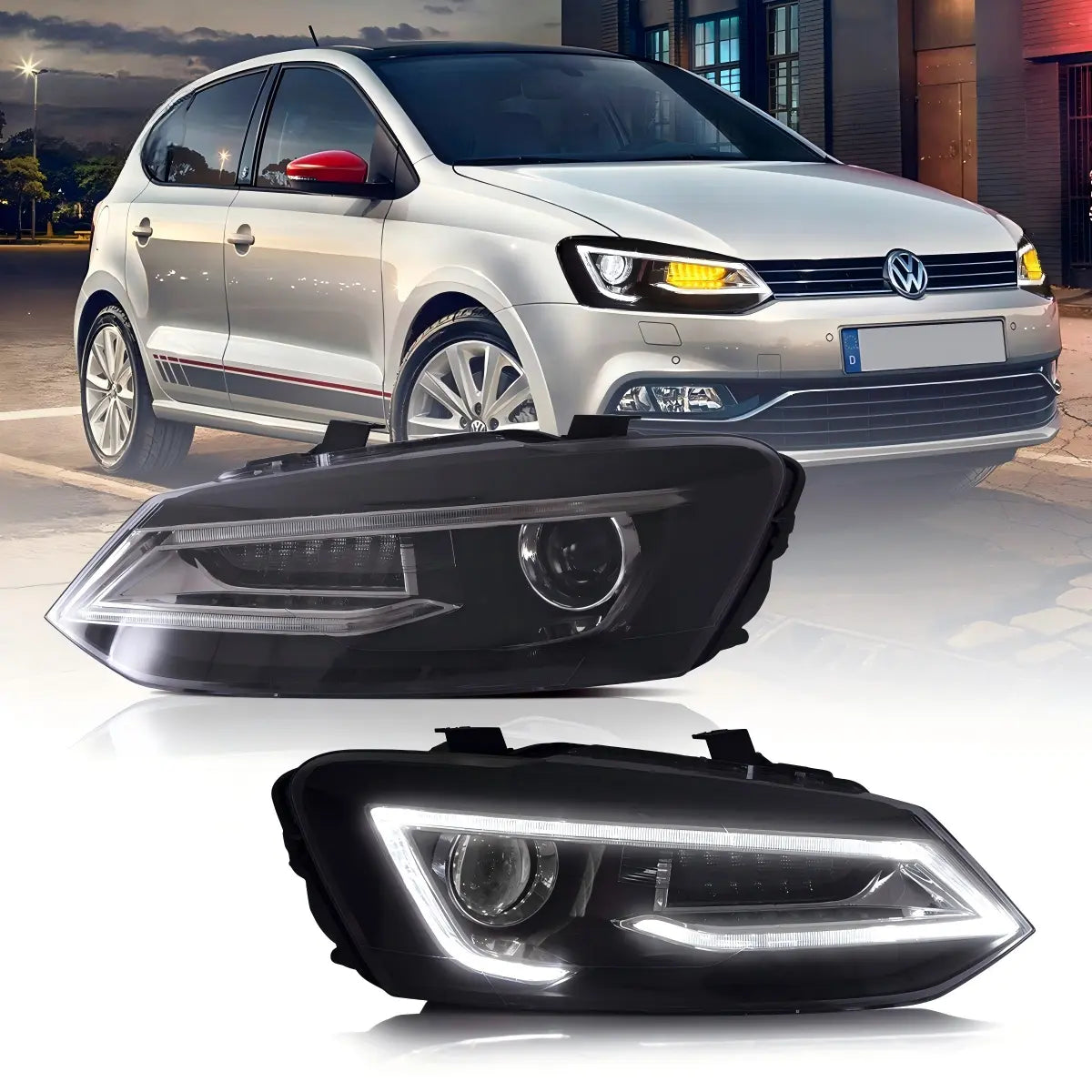 09-17 Volkswagen Polo MK5 (6R/6C) Vland Dual Beam Projector Headlight GTI Demon Eyes Black