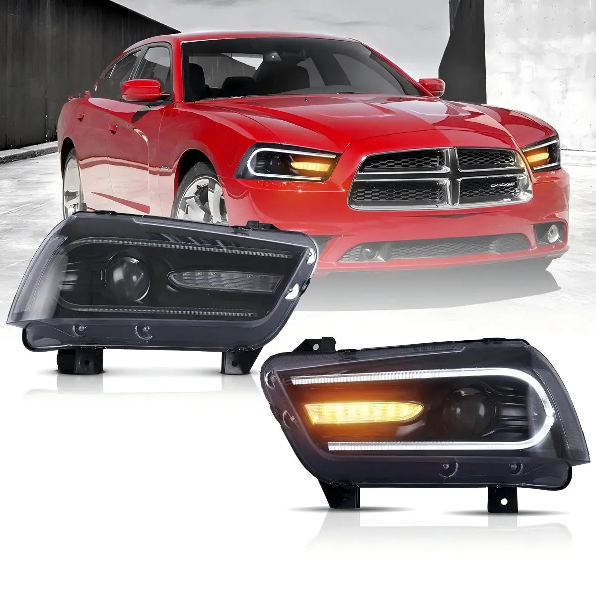 11-14 Dodge Charger(LD)Vland Dual Beam Projector Headlight Black