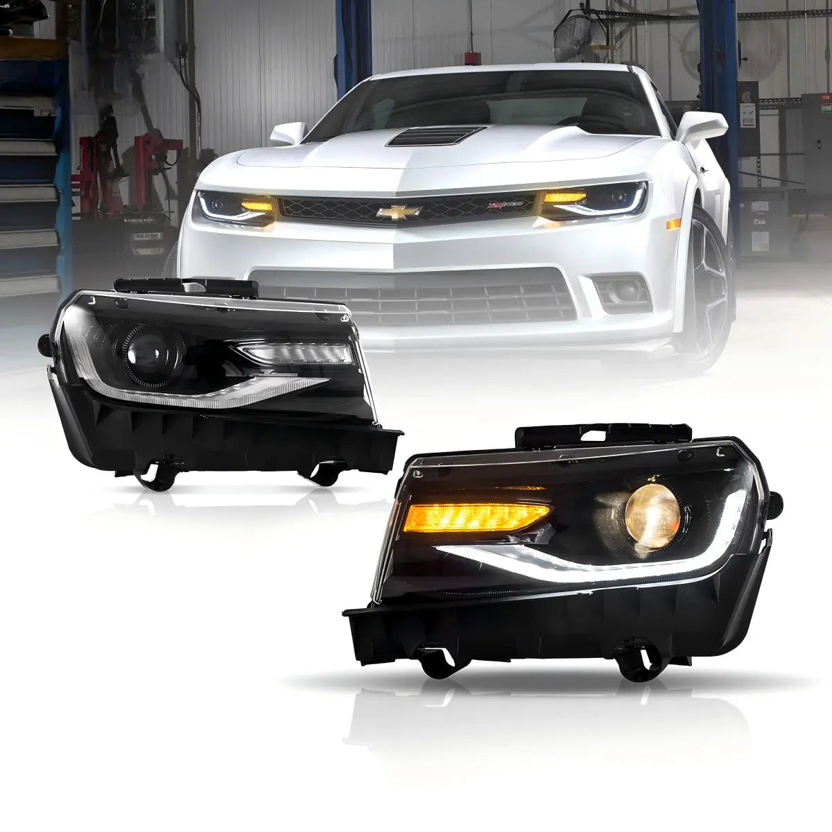 14-15 Chevrolet Camaro Vland Dual Beam Projector Headlights Black