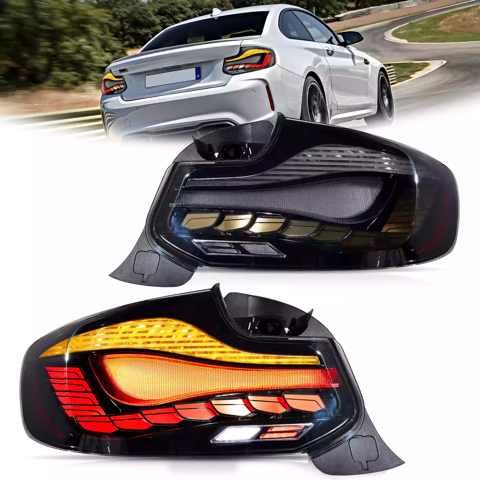VLAND BMW 2シリーズ F22/F23・M2 F87（2014～2021年式）用 OLEDテールライト ダイナミック点灯機能付き GTSスタイル Eマーク認証取得