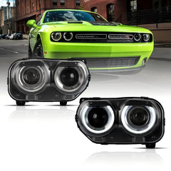 15-20 Dodge Challenger 3rd Generation Vland Dual Beam Projector Headlights Black