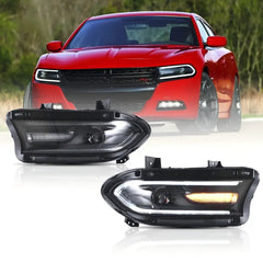 15-22 Dodge Charger 第7世代(LD) Vland デュアルビームプロジェクターヘッドライト ブラック