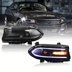 15-22 Dodge Charger 第7世代(LD) Vland RGBスタイル デュアルビームプロジェクターヘッドライト ブラック