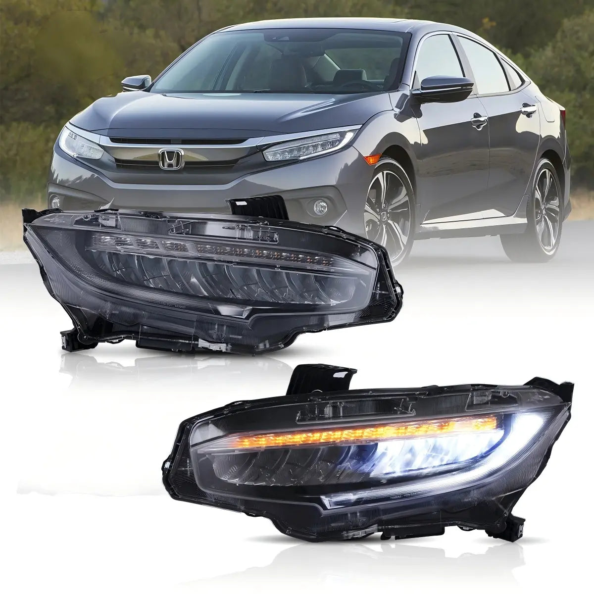 16-21 Honda Civic 10th generation (FC/FK) Vland LED reflection bowl headlight chrome