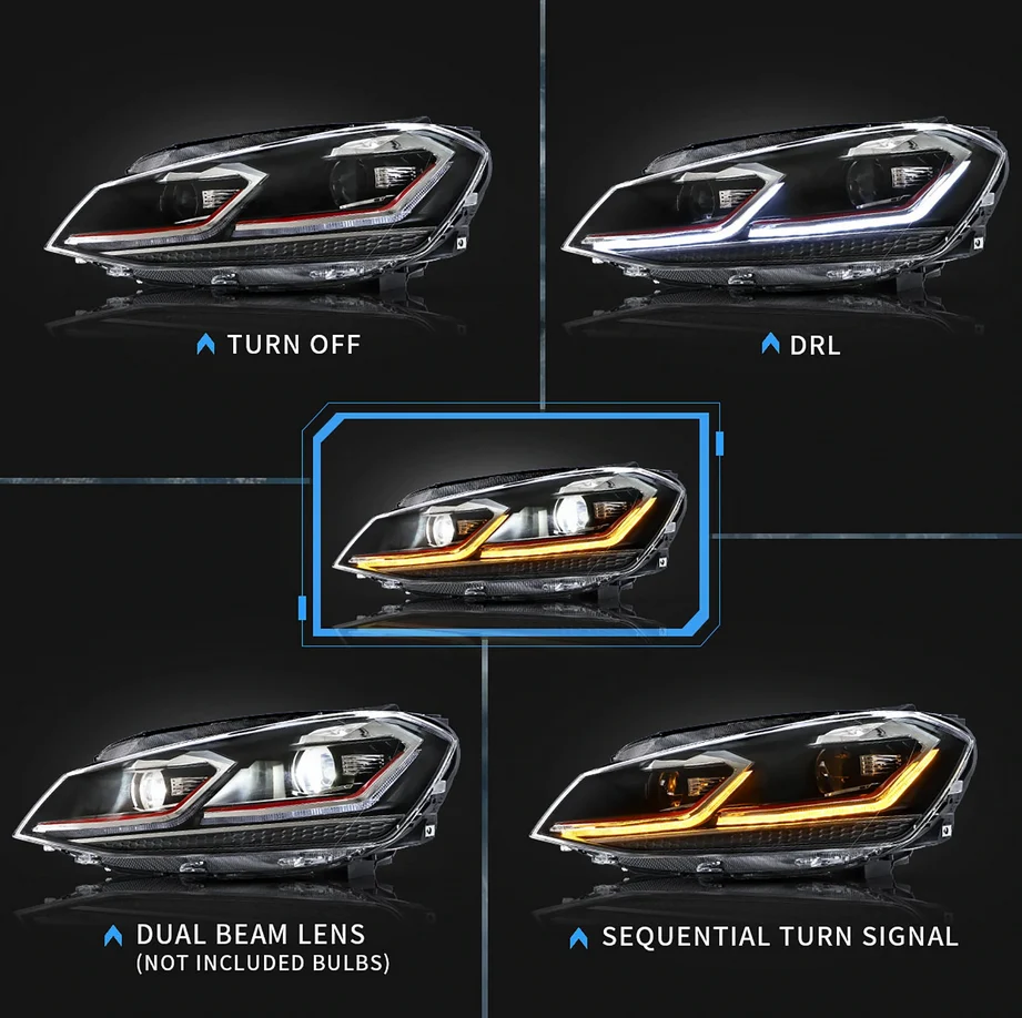 VLAND 2018-2021 VW Golf MK7.5用 フルLEDヘッドライト バルブ不要 Eマーク取得済み