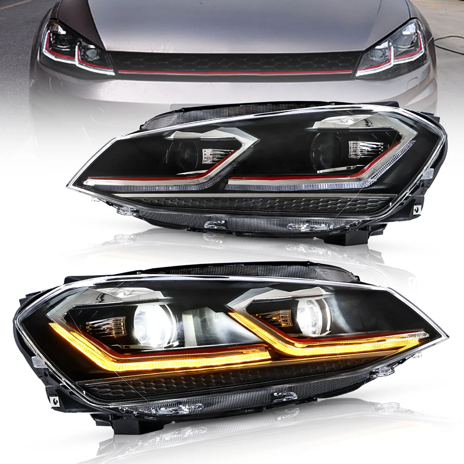 VLAND 2015-2017 フォルクスワーゲン Golf 第7世代（Mk7・Typ 5G）用 プロジェクターヘッドライト ブラック Eマーク認証付き