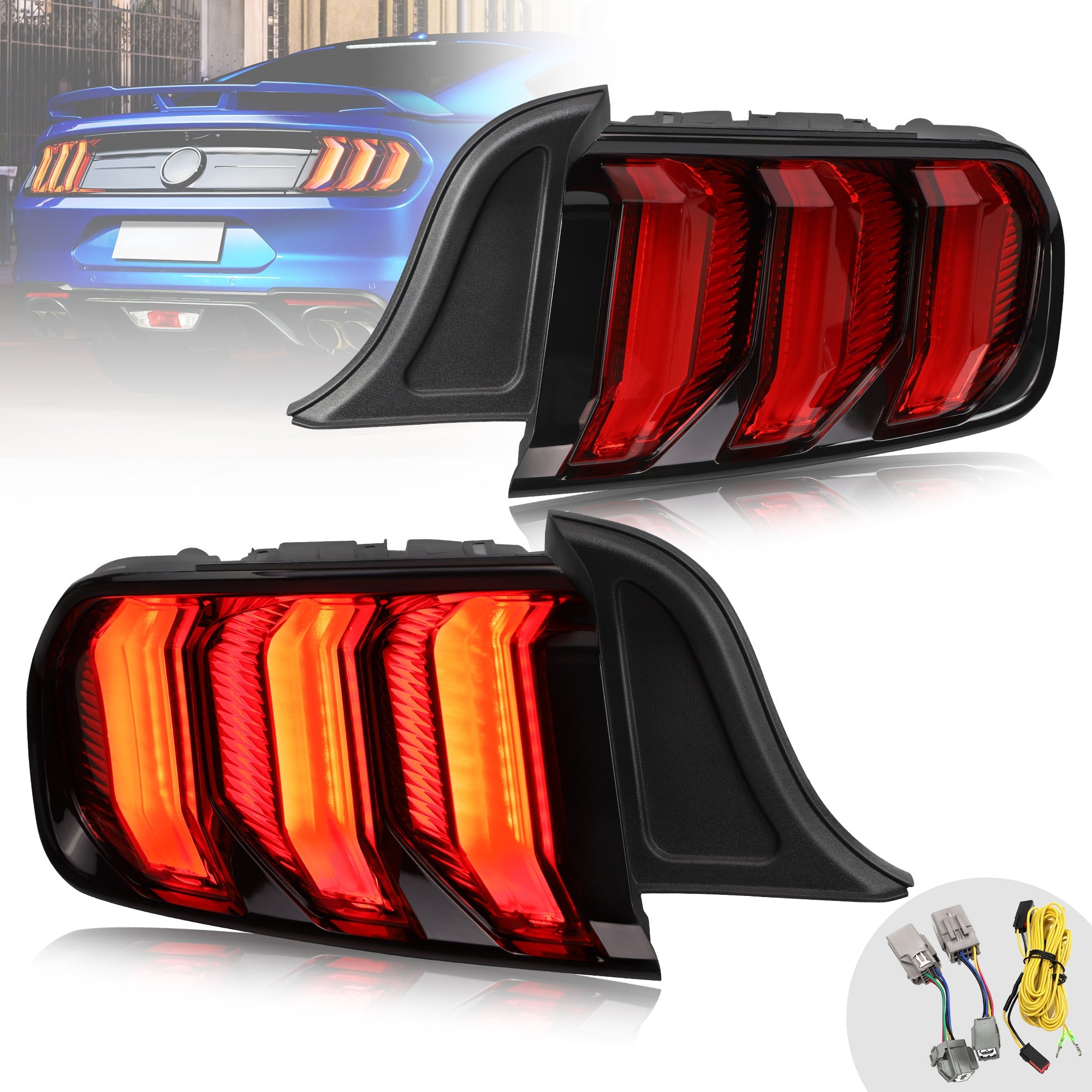 VLAND 2015-2023年 フォード マスタング S550 LEDテールライト 5パターン点灯 ウインカー機能付き Eマーク取得済み