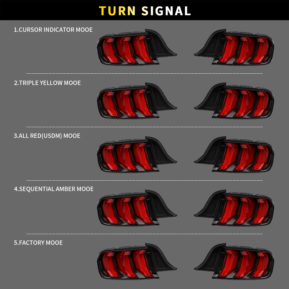 VLAND 2015-2023年 フォード マスタング S550 LEDテールライト 5パターン点灯 ウインカー機能付き Eマーク取得済み