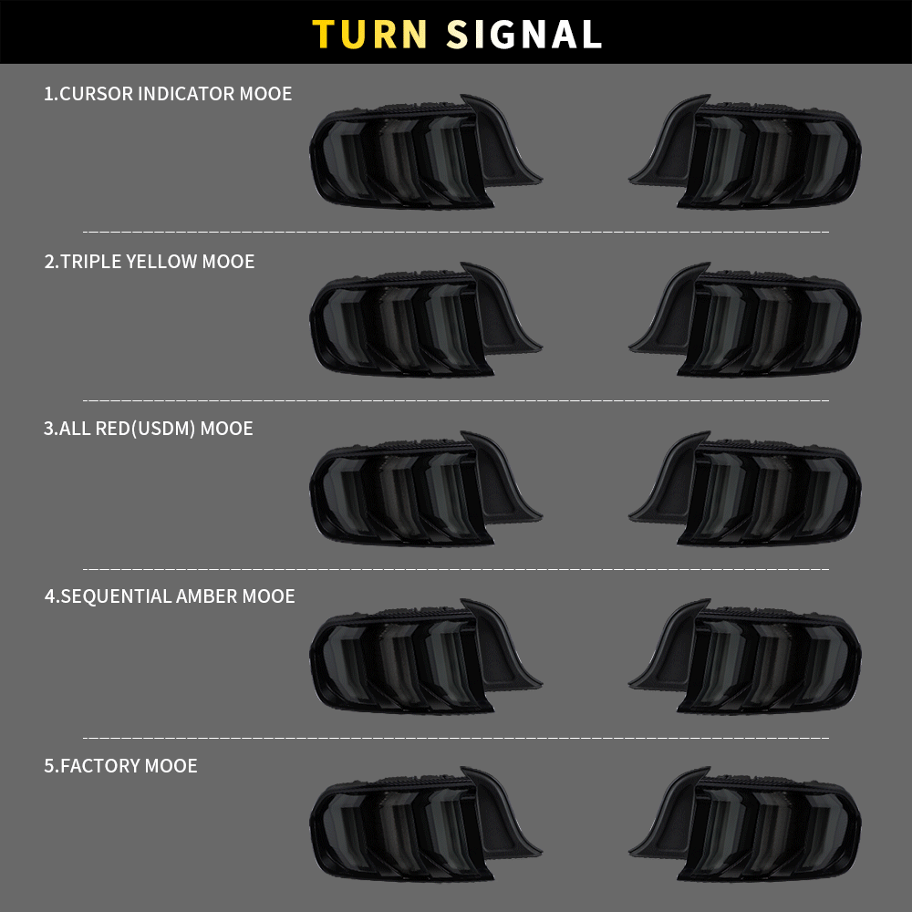 VLAND 2015-2023年 フォード マスタング S550 LEDテールライト 5パターン点灯 ウインカー機能付き Eマーク取得済み