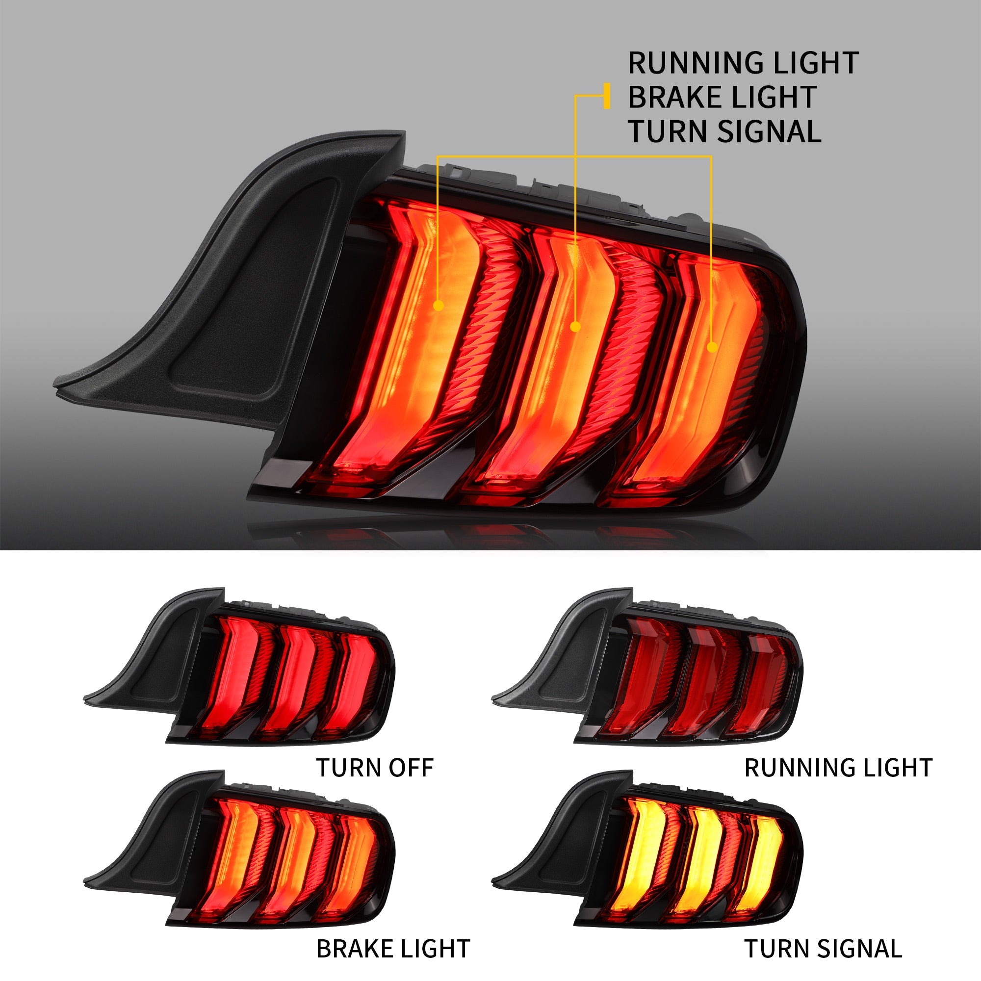 VLAND 2015-2023年 フォード マスタング S550 LEDテールライト 5パターン点灯 ウインカー機能付き Eマーク取得済み