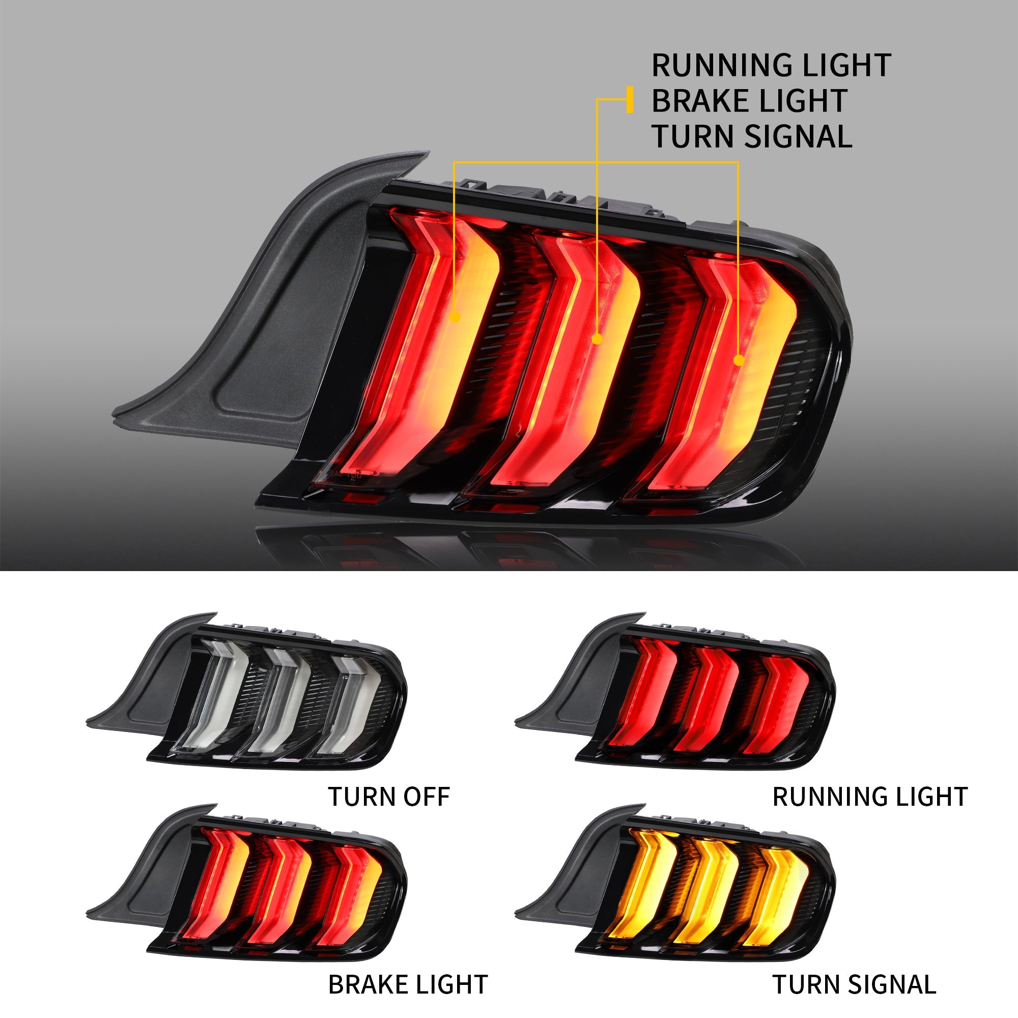 VLAND 2015-2023年 フォード マスタング S550 LEDテールライト 5パターン点灯 ウインカー機能付き Eマーク取得済み