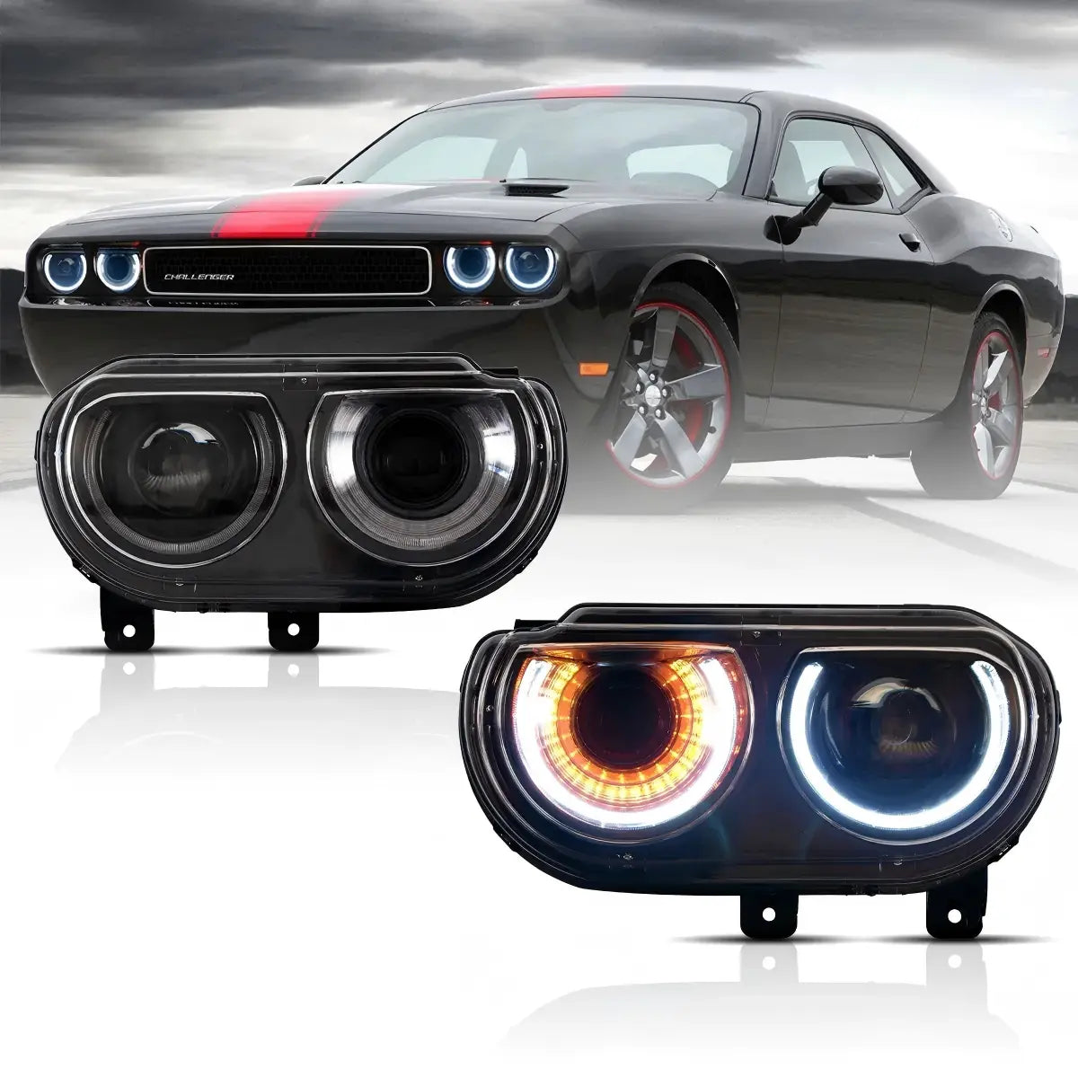08-14 Dodge Challenger 3rd Gen Pre-Facelift Vland Dual Beam Projector Headlights Black