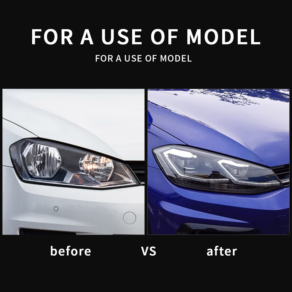VLAND 2018-2021 Golf MK7.5 ハロゲンモデル用ヘッドライト Eマーク認証付き
