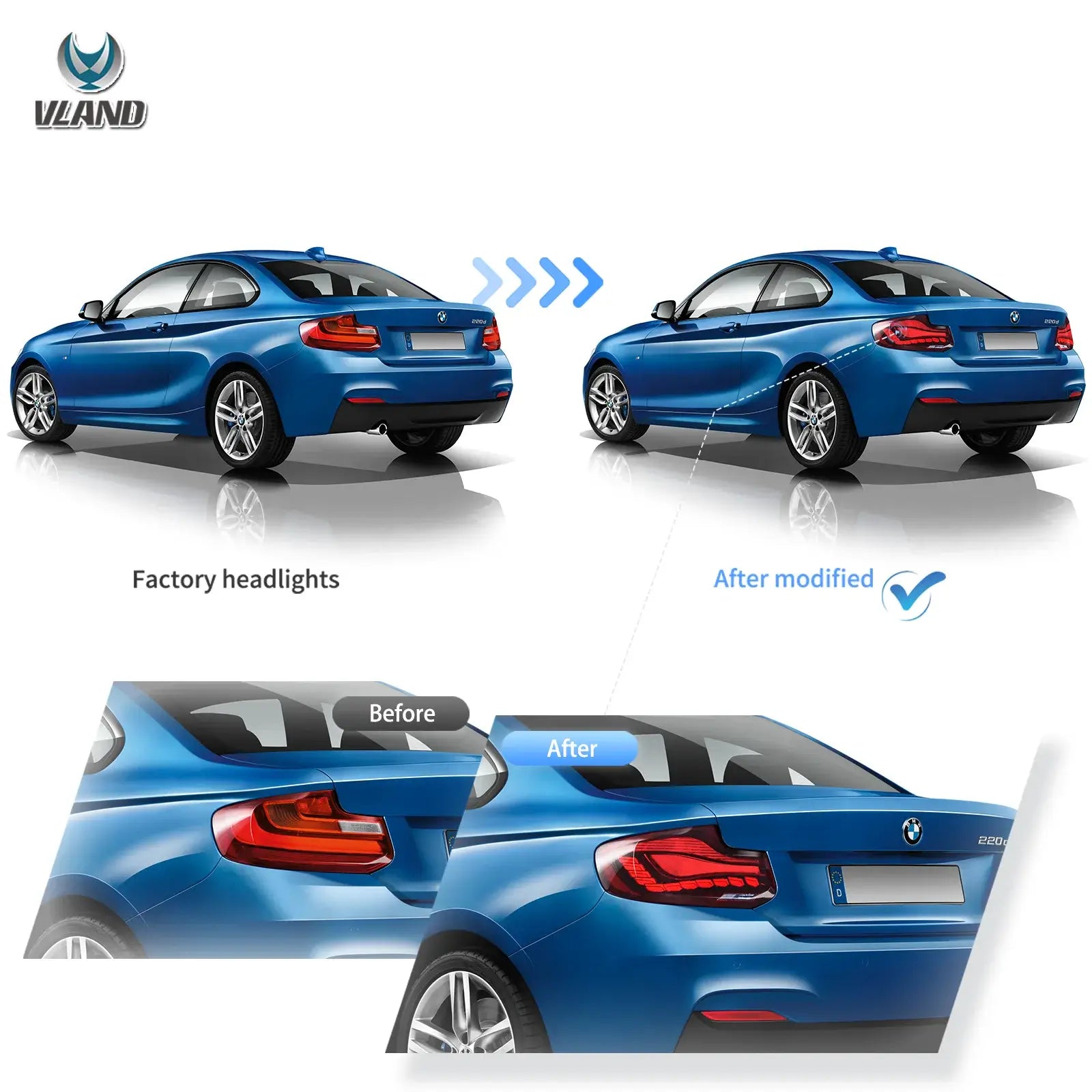 VLAND BMW 2シリーズ F22/F23・M2 F87（2014～2021年式）用 OLEDテールライト ダイナミック点灯機能付き GTSスタイル Eマーク認証取得