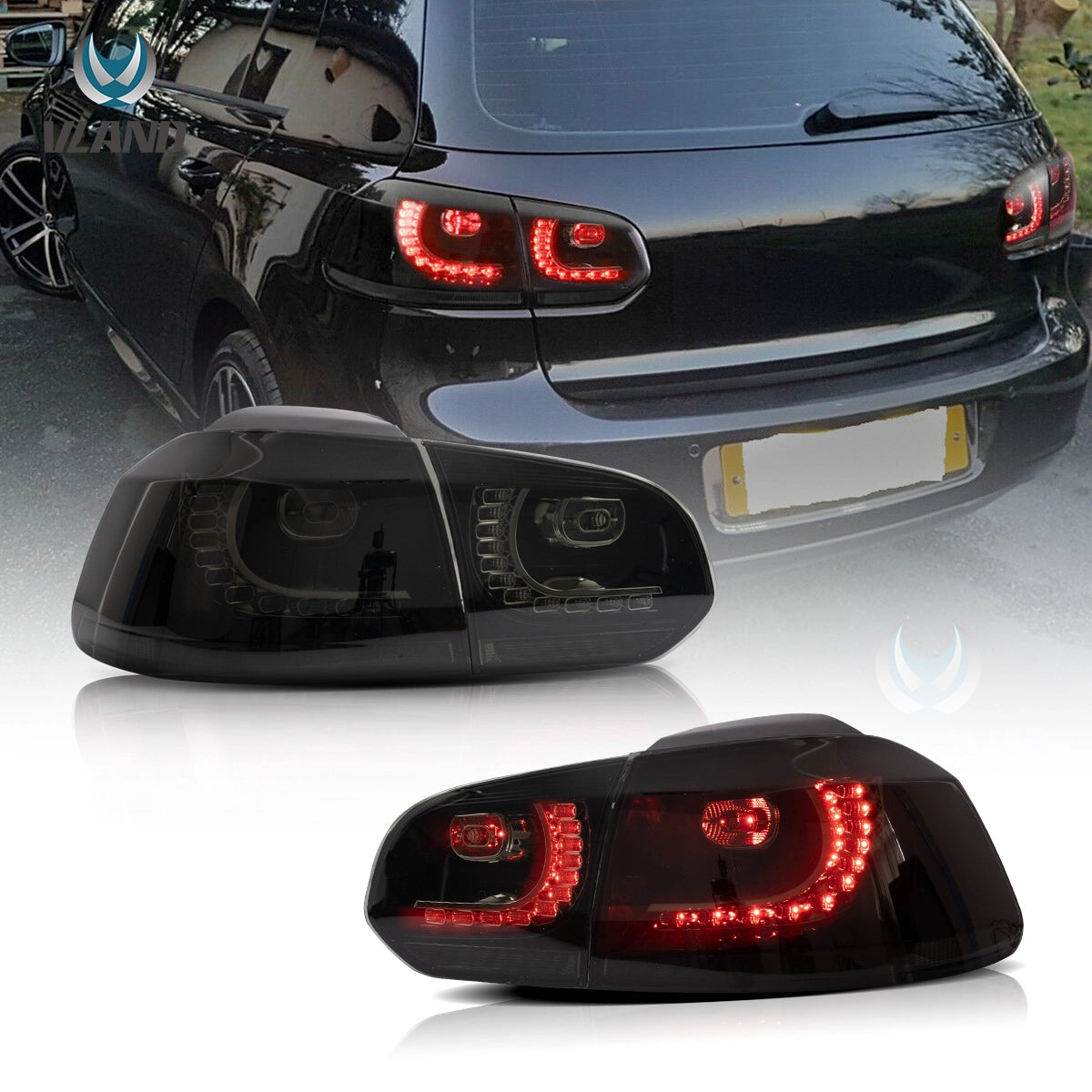 09-14 Volkswagen Golf 6th Gen Mk6 (5K) Hatchback Vland LED Tail Lights with Amber Sequential Turn Signals