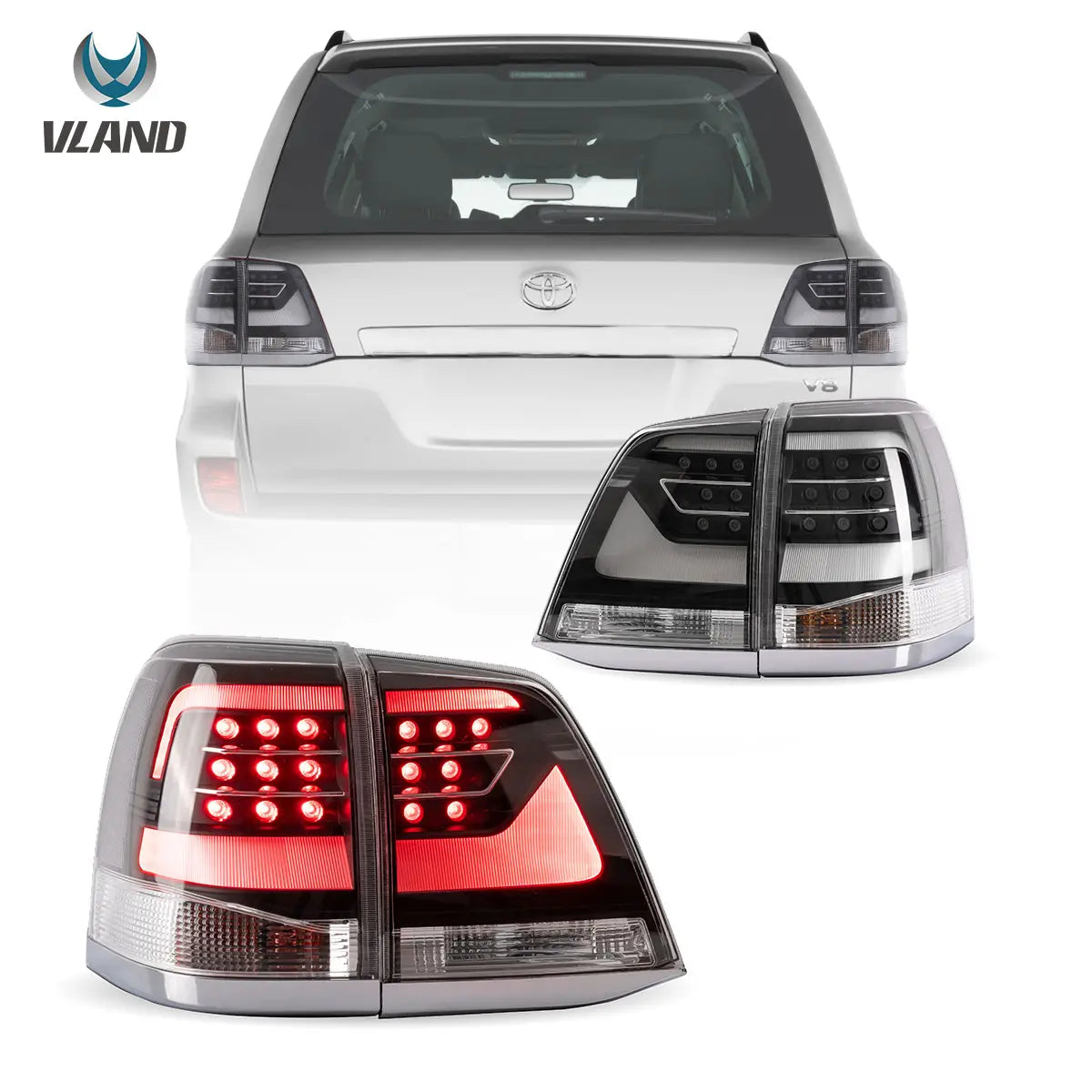 08-11 Toyota Land Cruiser 200 Series Vland LEDテールライト、アンバーウィンカー付き