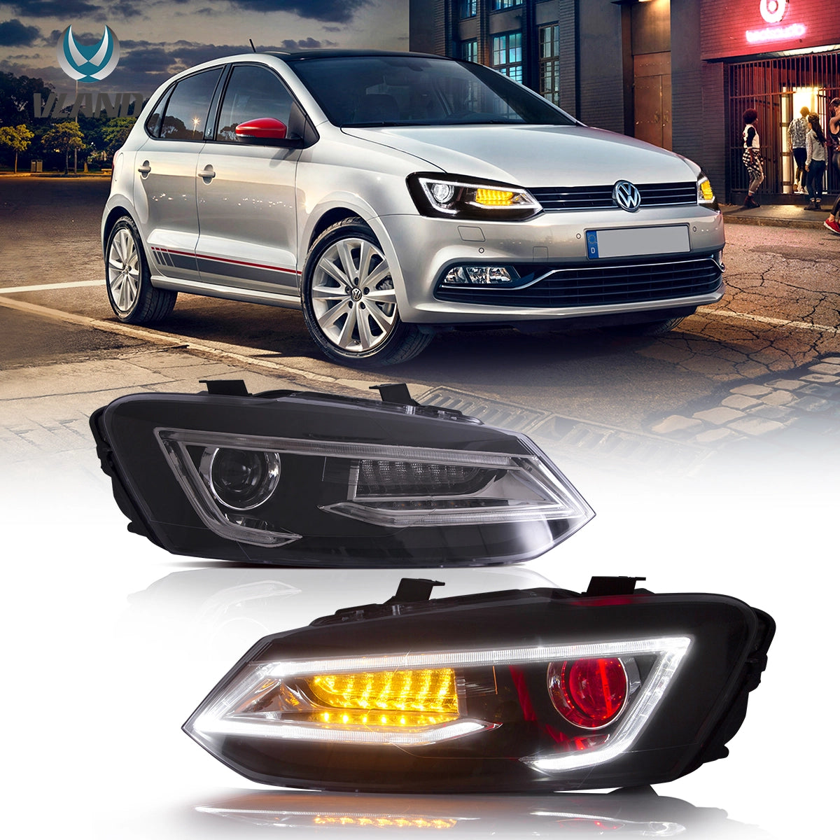 09-17 Volkswagen Polo MK5 (6R/6C) Vland Dual Beam Projector Headlight GTI Demon Eyes Black
