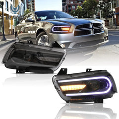 11-14 Dodge Charger(LD) Pre-Facelifted Vland Dual Beam Projector Headlights Black