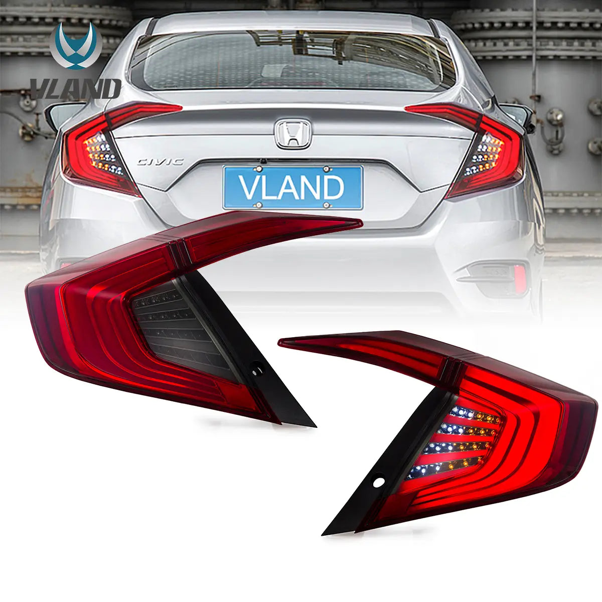 16-21 Honda Civic 第10世代セダン Vland LEDテールランプ（アンバー・ターンシグナル付