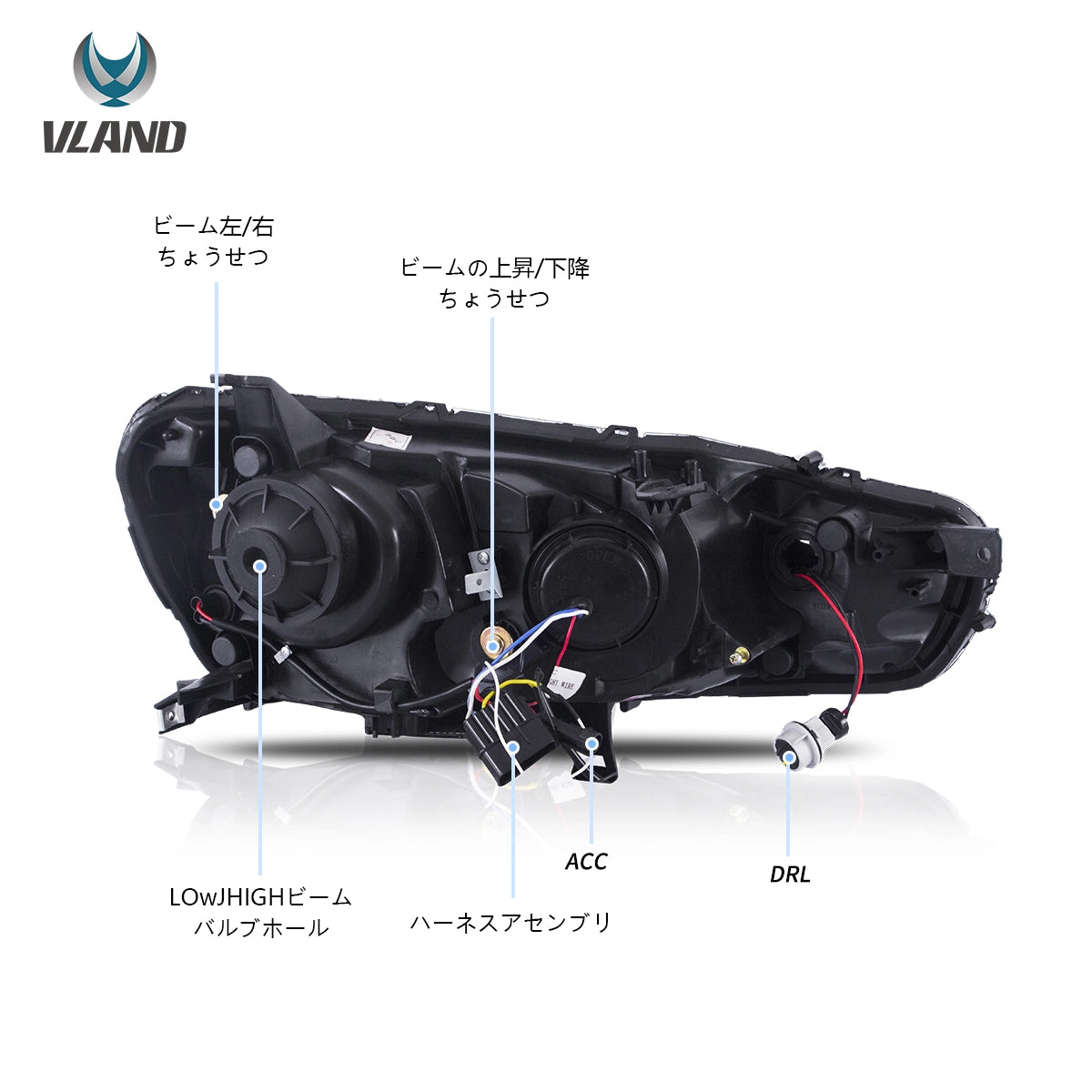 08-17 Mitsubishi Lancer 9th Generation Evo X GSR 10th Generation (CZ4A) Vland Dual Beam Projector Headlight (Demon Eye Black
