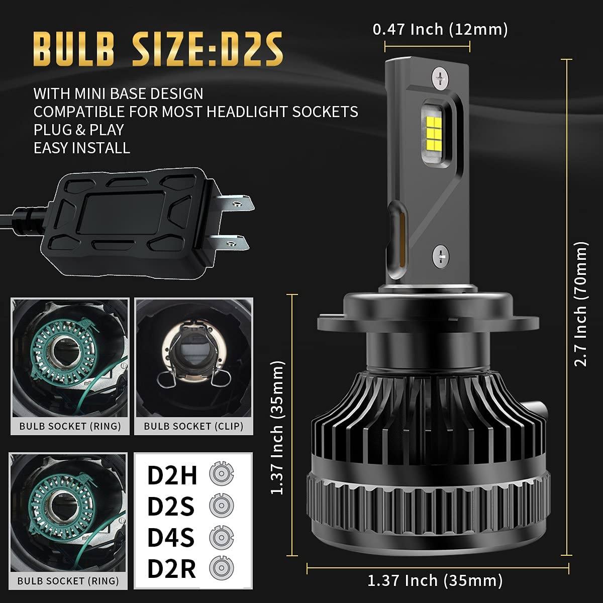 VLAND 2PCs D2S/H7/9005 LED Bulbs 6000K Fit for Headlights don't need Ballast BULBS 